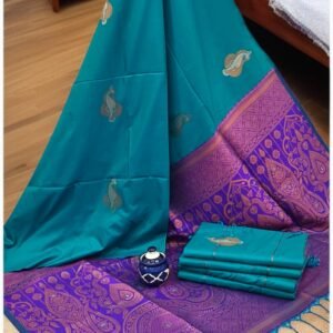 Exclusive Kanchipuram Silk Sarees (Meena work contrast blouse)